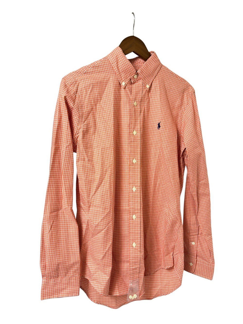 Ralph Lauren orange brown tattersall plaid long sleeve button down shirt S/P